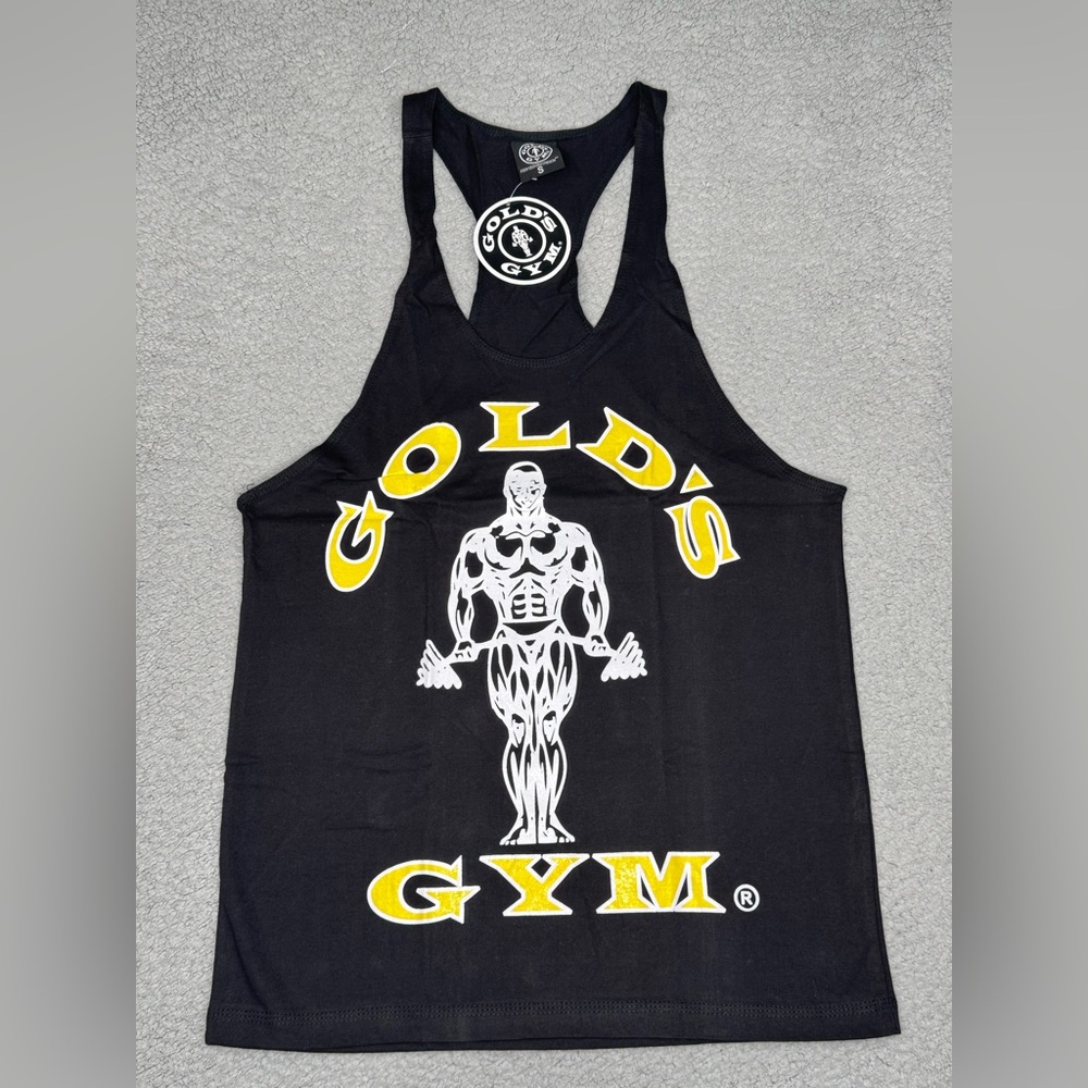 Gold’s Gym men’s workout tank shirt, Black/Yellow/White size small